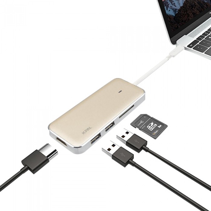 Cổng chuyển sạc và đọc thẻ nhớ JCPal Slim USB-C Multiport Adapter (Vàng)